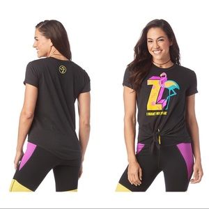 NWT I Want My Zumba Tie Front Top Blk